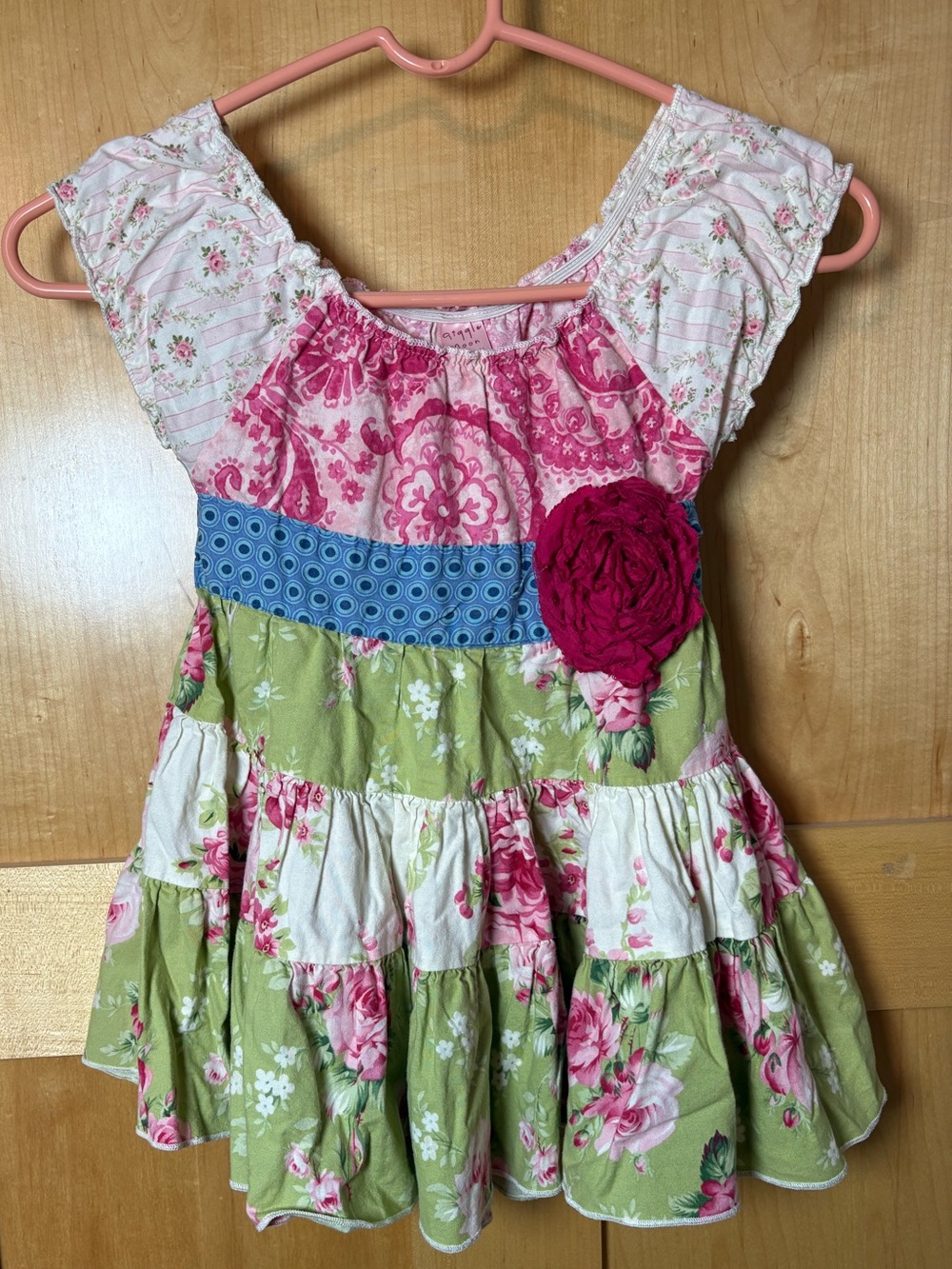 Giggle Moon Floral Patchwork Tiered Dress 3T Made USA